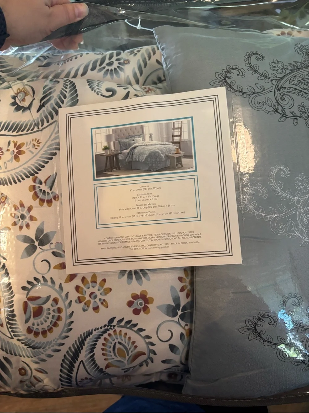 Queen Comforter Set in Teal and White Paisley